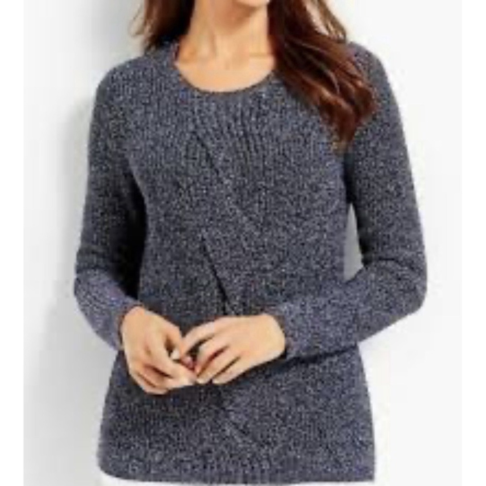 Talbots Women's Dark Blue Marled Cable Knit Crewneck Sweater 100% Cotton Size X